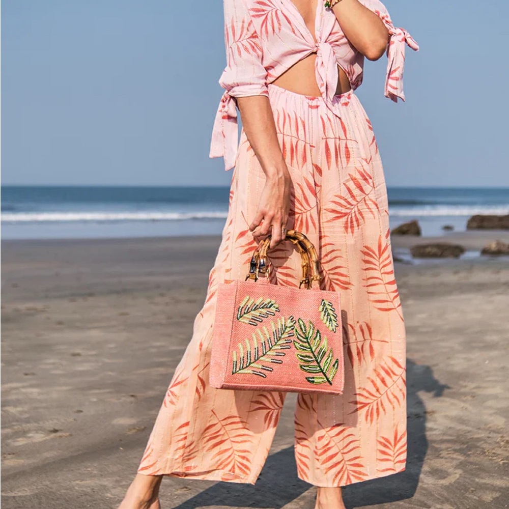 Tropical Pink Bamboo Handle Shoulder Bag